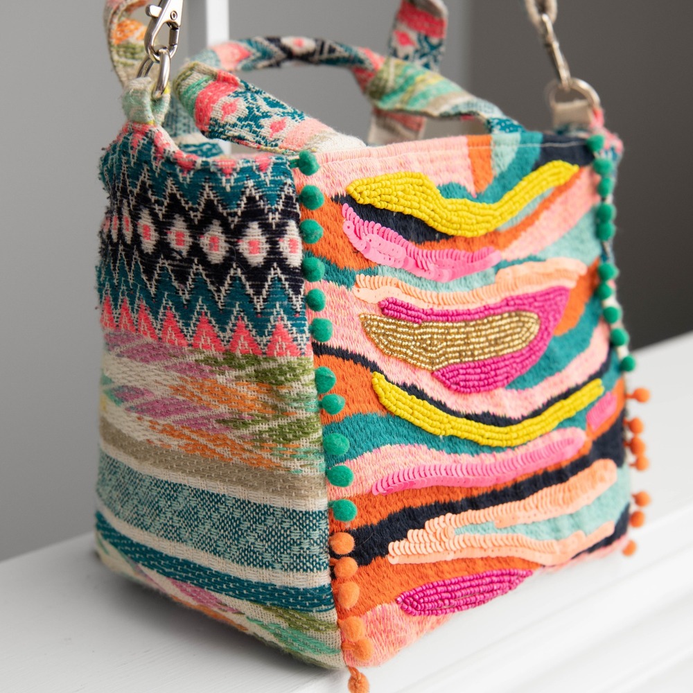 Colorful Beaded Woven Crossbody Bag & Sakroots Wallet Neon Tribal Eclectic Boho - Picture 3 of 9
